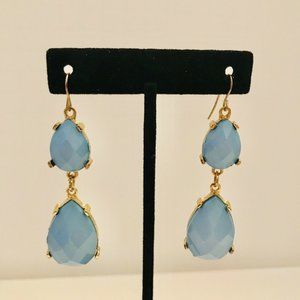 Goldtone & Faceted Blue Stone Teardrop Earrings